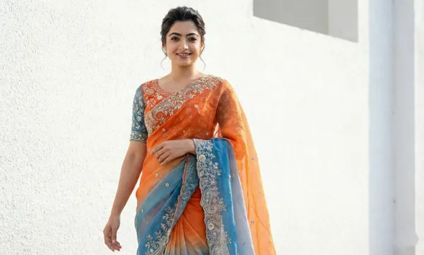 Orange_And_Blue_Embellished_Georgette_Saree_For_Women