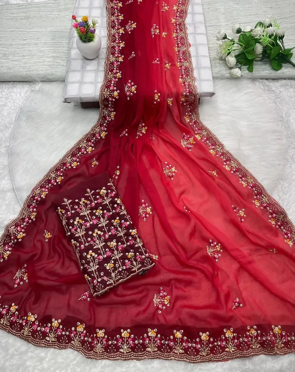 Red_Embroidered_Georgette_Saree_For_Women