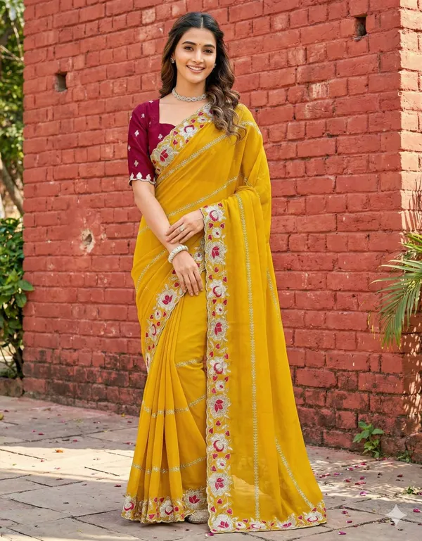 Yellow_Embroidered_Georgette_Saree_For_Women