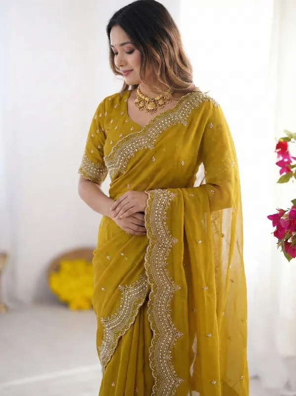 Mustard_Yellow_Embellished_Georgette_Saree_For_Women