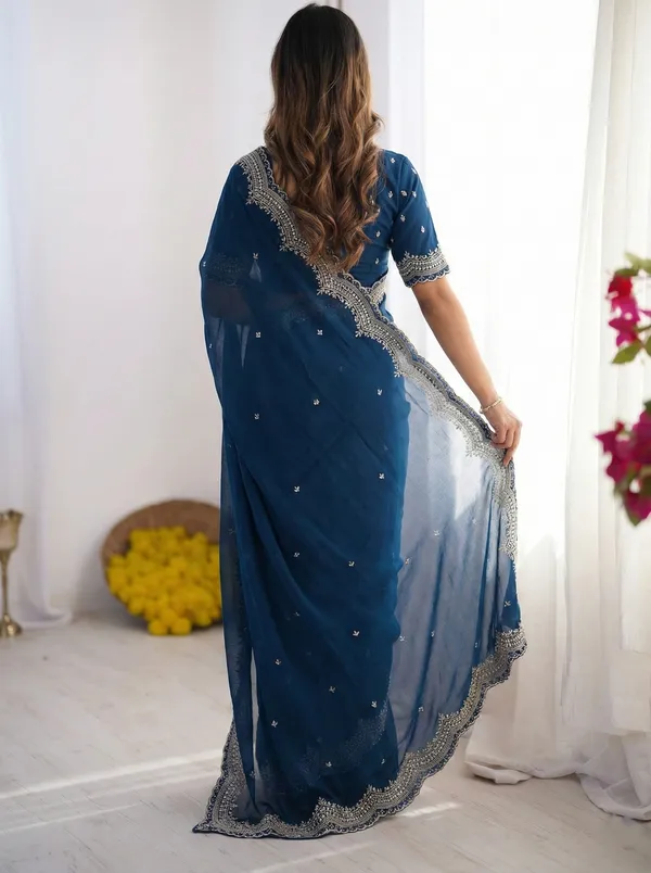 Dark_Blue_Embellished_Georgette_Saree_For_Women