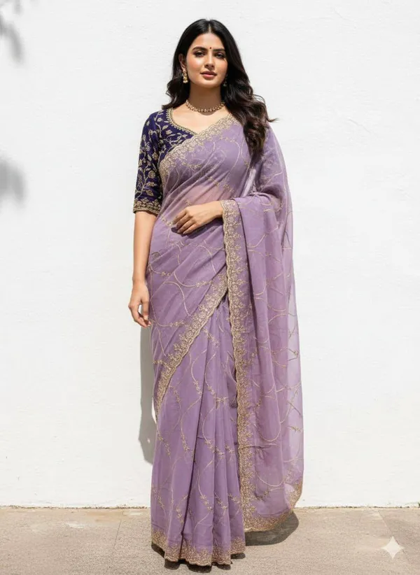 Violet_Embroidered_Organza_Saree_For_Women
