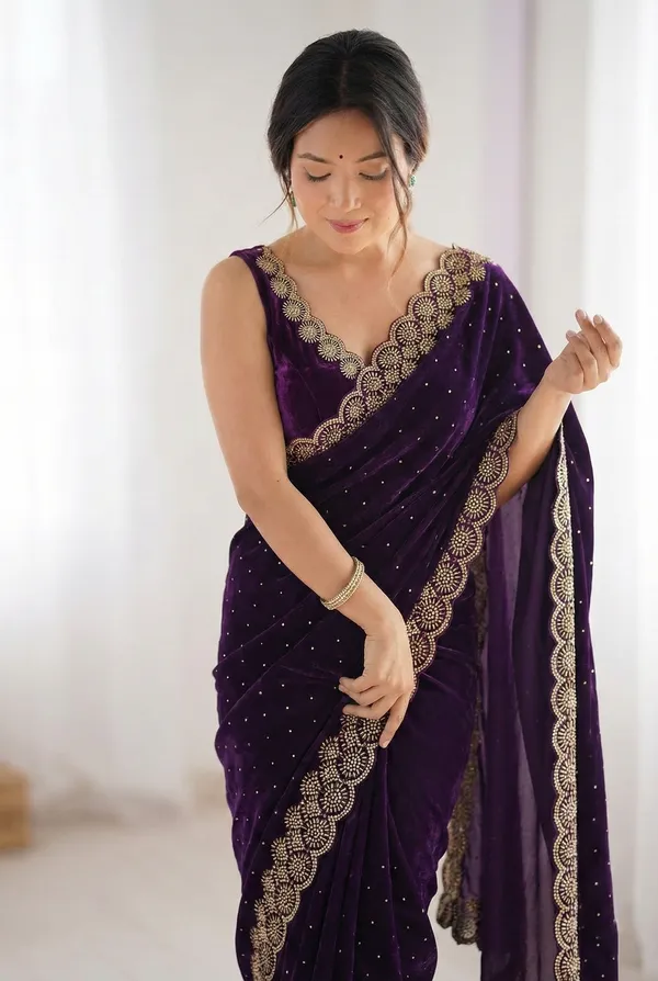 Purple_Embellished_Georgette_Saree_For_Women