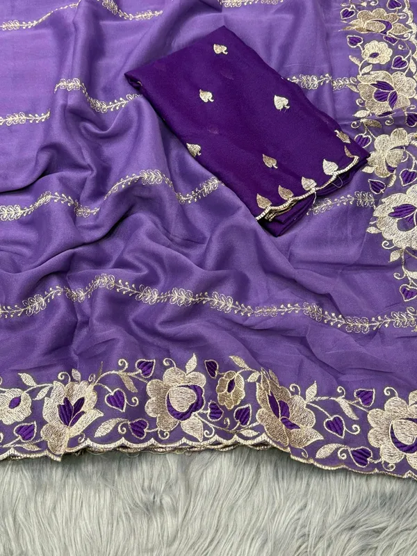 Violet_Embroidered_Georgette_Saree_With_Blouse_Piece_For_Women