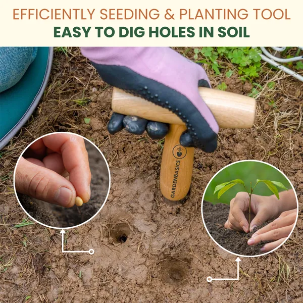 GARDENBASICS_Hand_Dibber_for_Plants_|_Dibbler_Tool_for_Planting_|_Garden_Hole_Punch_Tools_for_Planting_Seeds_|_Heavy_Duty_Seed_Dibber_Tool_|_Sow_Dibble_with_Wood_Handle_|_Gardening_Tools_for_Home