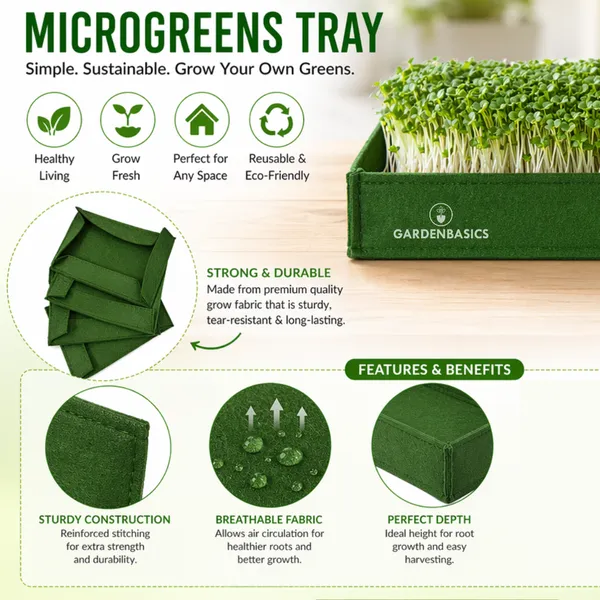 GARDENBASICS_400_GSM_Geo_Fabric_Microgreen_Growing_Tray_|_Hydroponics_Trays_|_Reusable_Breathable_Planter_for_Fast_&_Healthy_Microgreens_|_Growing_Kit_Base_|_Green_Heavy_Duty_Grow_Bed_(Pack_of_8)