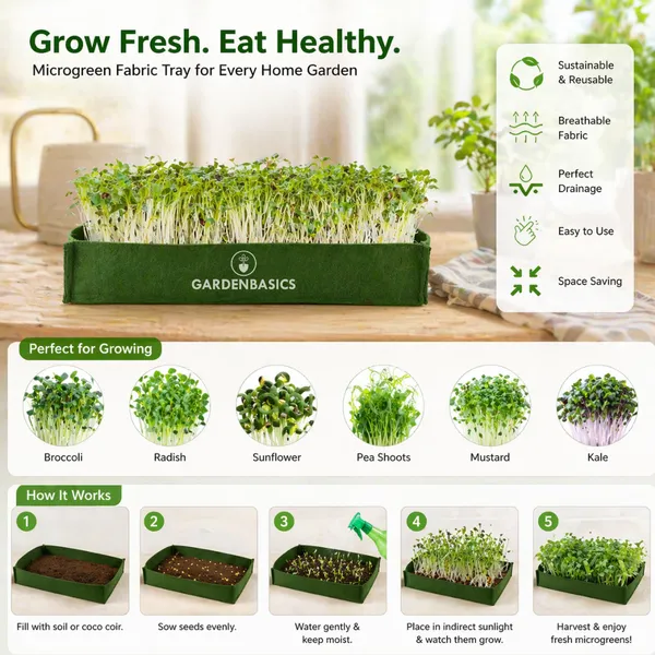 GARDENBASICS_400_GSM_Geo_Fabric_Microgreen_Growing_Tray_|_Hydroponics_Trays_|_Reusable_Breathable_Planter_for_Fast_&_Healthy_Microgreens_|_Growing_Kit_Base_|_Green_Heavy_Duty_Grow_Bed_(Pack_of_8)