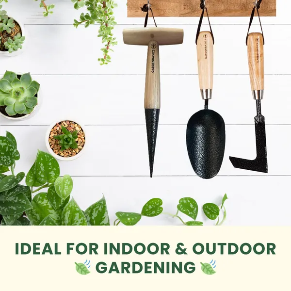 GARDENBASICS_3_PCS_Gardening_Tools_Kit_for_Home_Garden_|_Rust_Proof_Garden_Tool_Set_|_Heavy_Duty_|_Wooden_Handle_|_Farming_Tools_for_Indoor_&_Outdoor_Use_|_Potting_Soil_Scoop,_Patio_Weeder_&_Dibber