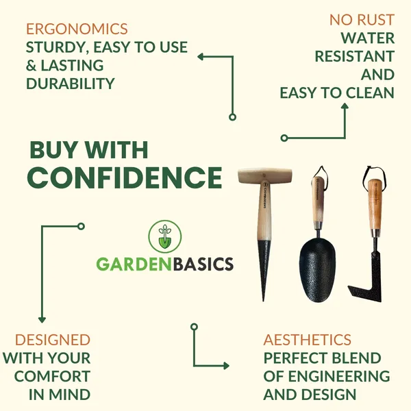 GARDENBASICS_3_PCS_Gardening_Tools_Kit_for_Home_Garden_|_Rust_Proof_Garden_Tool_Set_|_Heavy_Duty_|_Wooden_Handle_|_Farming_Tools_for_Indoor_&_Outdoor_Use_|_Potting_Soil_Scoop,_Patio_Weeder_&_Dibber