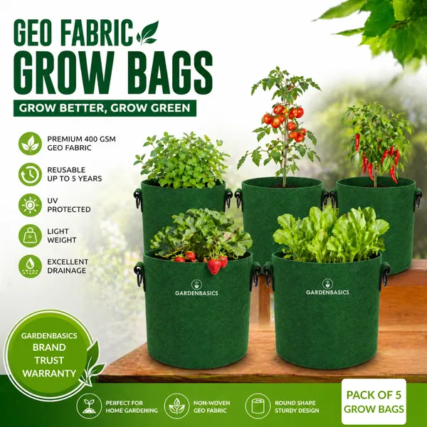 GARDENBASICS_Geo_Fabric_Grow_Bags_|_400_GSM_Thickened_Nonwoven_Plant_Grow_Bags_|_Grow_Pots_for_Plants_|_Planting_Bags_for_Growing__Vegetables_(5_Pcs)