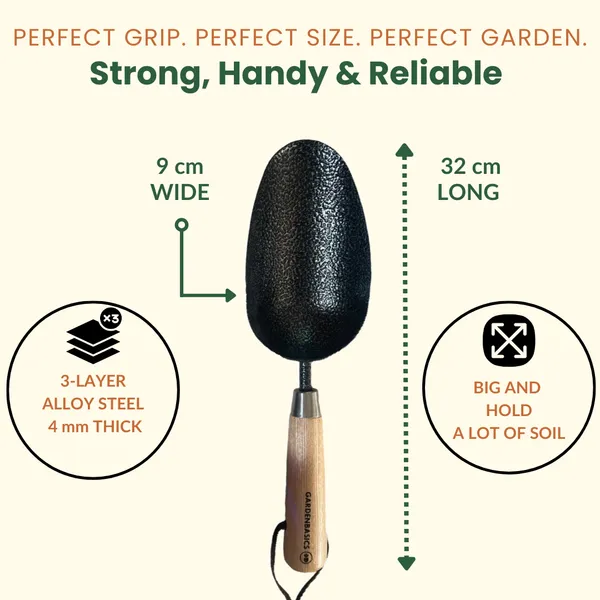 GARDENBASICS_Potting_Soil_Scoop_|_Heavy_Duty_Gardening_Tools_Scoop_|_Rust_Free_|_Bend-_Proof_Garden_Soil_Scoop_for_Transplanting,_Cultivation,_Composting_and_Planting_|_Garden_Scoop_Trowel_for_Home