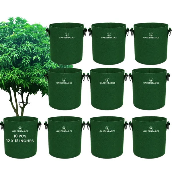 GARDENBASICS_Geo_Fabric_Grow_Bags_|_400_GSM_Thickened_Nonwoven_Plant_Grow_Bags_|_Grow_Pots_for_Plants_|_Planting_Bags_for_Vegetables_Growing_with_Handles_(10_Pcs,_12_X_12_Inches)