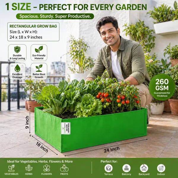 Hdpe_260_Gsm_Rectangular_Grow_Bag_(24X18X9_Inch)_|_Heavy_Duty_Vegetable_Planter_|_Reusable_Uv_Stabilized_Grow_Bags_For_Terrace_Balcony_&_Kitchen_Garden_|_Ideal_For_Leafy_Plant_&_Herbs