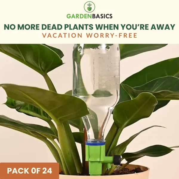GARDENBASICS_Self_Watering_Spikes_for_Plants_–_Pack_of_24_|_Plant_Waterer_|_No_Leakage_Guarantee_|_Adjustable_Drip_Irrigation_Kit_for_Indoor_&_Outdoor_Plants_|_Perfect_for_Vacation_(GREEN)