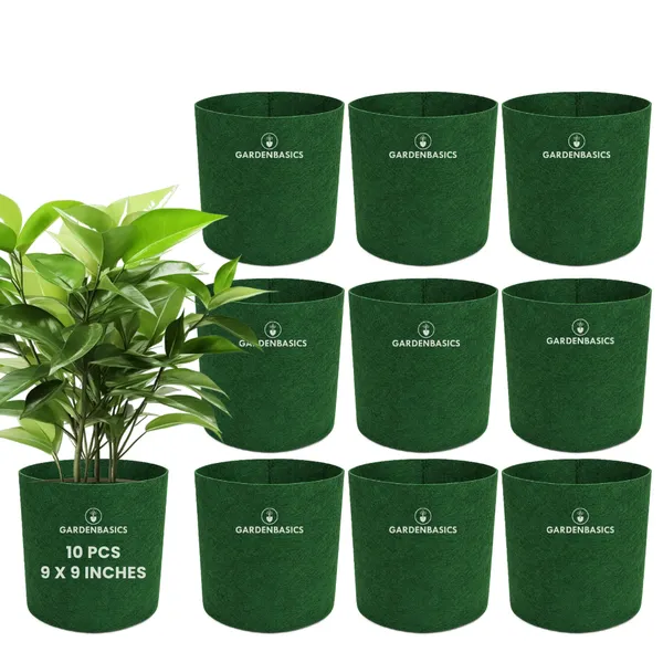 GARDENBASICS_Geo_Fabric_Grow_Bags_|_400_GSM_Thickened_Nonwoven_Plant_Grow_Bags_|_Grow_Pots_for_Plants_|_Planting_Bags_for_Vegetables_Growing_(10_Pcs,_9_X_9_Inches)