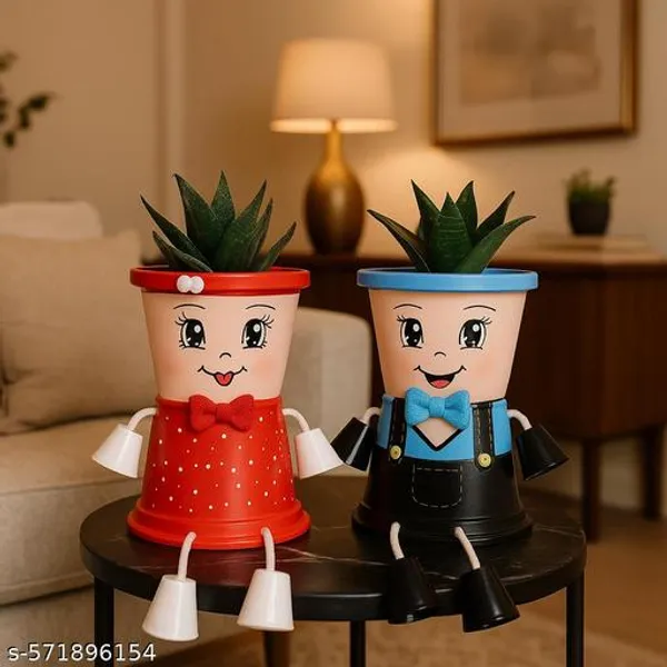 Red_Handmade_Decorative_Flower_Pot_Set_Cute_Boy_Girl_Planters_Terracotta_Pot_Craft_Pack_Of_2