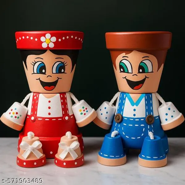 Multicolor_Handcrafted_Cartoon_Couple_Planter_Pots_Decorative_Boy_Girl_Flower_Pots