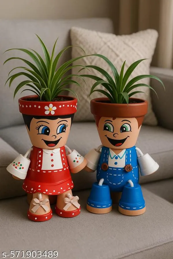 Multicolor_Handcrafted_Cartoon_Couple_Planter_Pots_Decorative_Boy_Girl_Flower_Pots