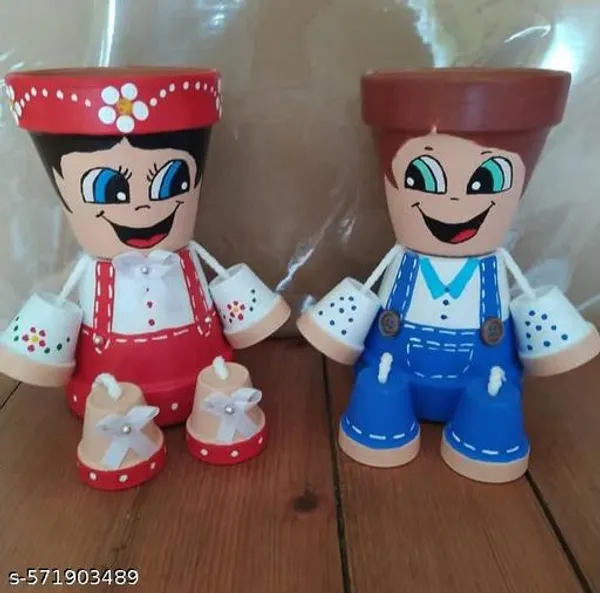Multicolor_Handcrafted_Cartoon_Couple_Planter_Pots_Decorative_Boy_Girl_Flower_Pots