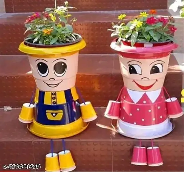 Multicolor_Luxury_Terracotta_Doll_Planter_Set_Handcrafted_Boy_Girl_Pot_Stand_With_Flower_Holder_Living_Room_Garden_Decor_Set_Of_2