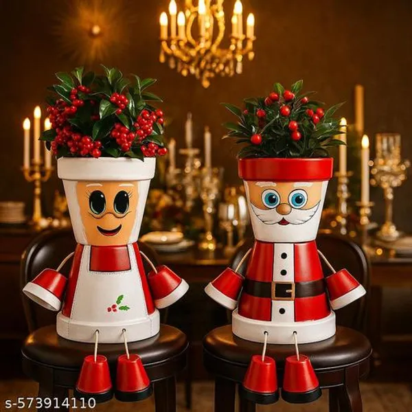 White_And_Red_Handcrafted_Santa_Claus_Couple_Planter_Set_Christmas_Decor_Combo