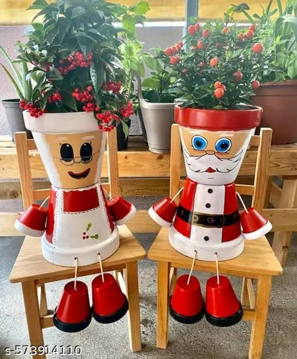 White_And_Red_Handcrafted_Santa_Claus_Couple_Planter_Set_Christmas_Decor_Combo