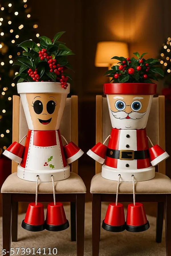 White_And_Red_Handcrafted_Santa_Claus_Couple_Planter_Set_Christmas_Decor_Combo