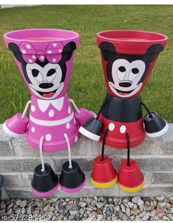 Multicolor_Mickey_Minnie_Mouse_Themed_Clay_Pot_Dolls_Handmade_Cartoon_Character_Sitting_Planters_Pack_Of_2