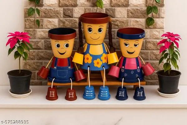 Multicolor_Handmade_Clay_Pot_Dolls_Cute_Sitting_Boy_Girl_Planters_For_Home_Balcony_Table_Decor_Decorative_Clay_Showpiece_Set_Pack_Of_3