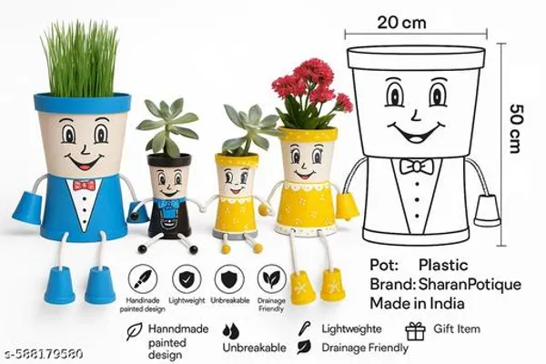 Multicolor_Handmade_Plastic_Doll_Planter_Family_Set_Cartoon_Face_Decorative_Flower_Pots_Set_Of_4