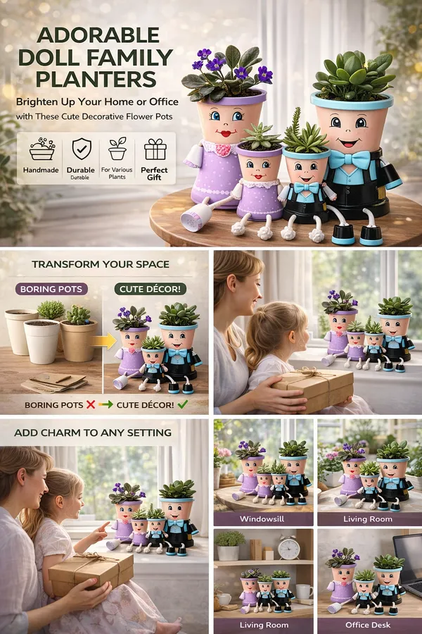 Purple_Handmade_Doll_Family_Plastic_Planters_Cute_Decorative_Cartoon_Flower_Pots_Set_Of_4