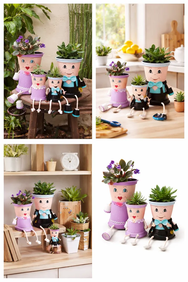 Purple_Handmade_Doll_Family_Plastic_Planters_Cute_Decorative_Cartoon_Flower_Pots_Set_Of_4