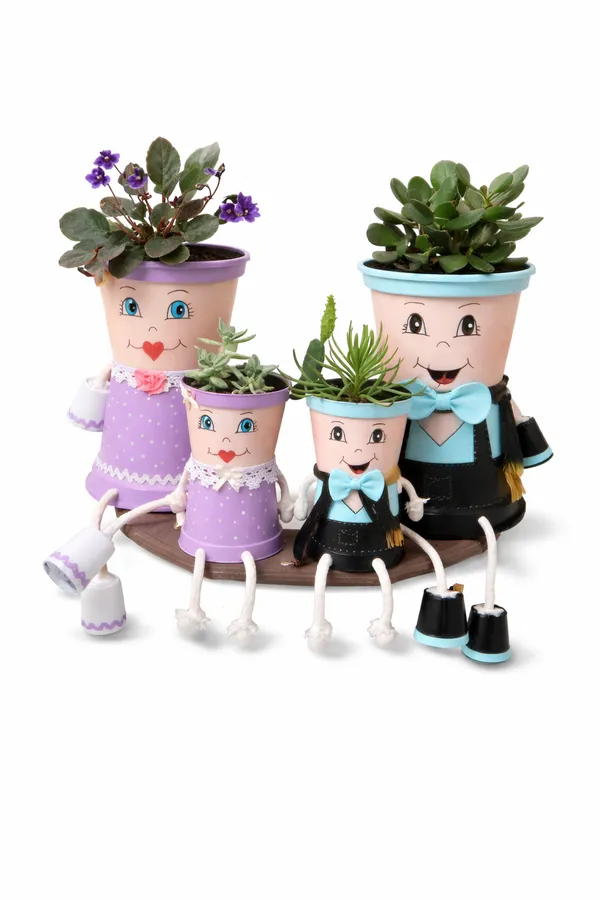 Purple_Handmade_Doll_Family_Plastic_Planters_Cute_Decorative_Cartoon_Flower_Pots_Set_Of_4