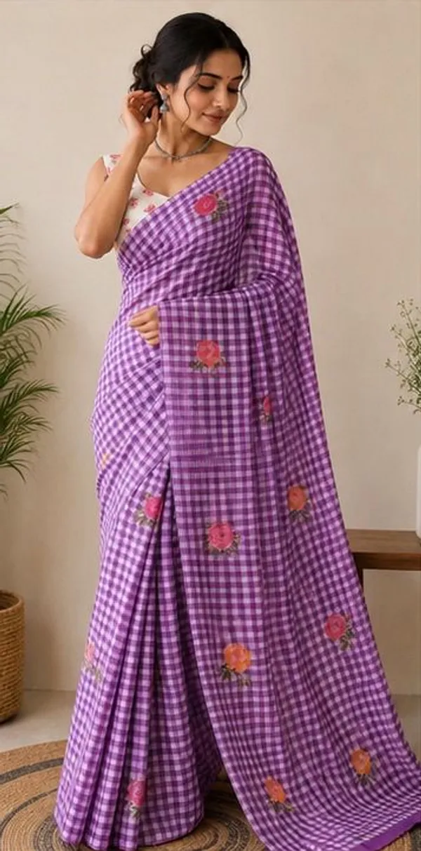 Purple_Chex_Mini_Saree_for_Women