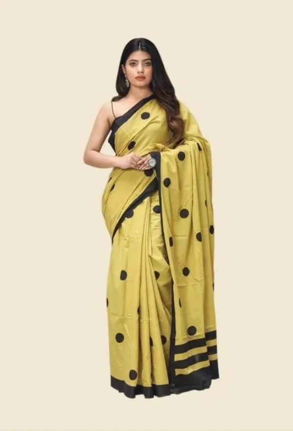 Linen_Yellow_Linen_Polka_Dotted_Saree_For_Women