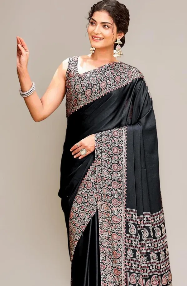 Linen_Black_Linen_Embroidered_Saree_For_Women