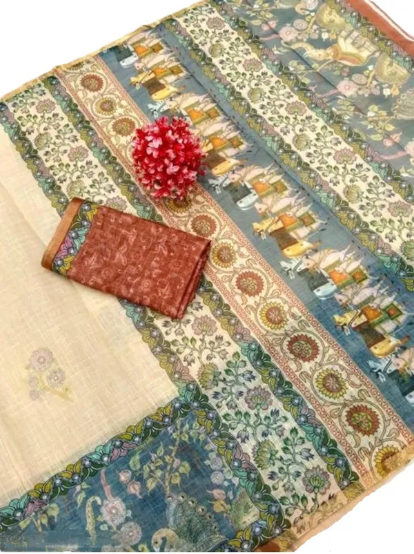 Linen_Off_White_Linen_Printed_Saree_For_Women