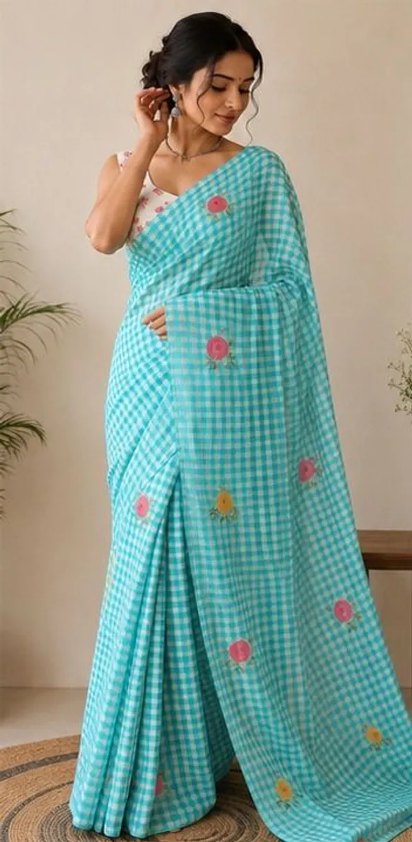 Truorigin_Checkered,_Digital_Print,_Floral_Print,_Self_Design,_Geometric_Print_Bollywood_Cotton_Linen,_Linen_Saree_for_Women