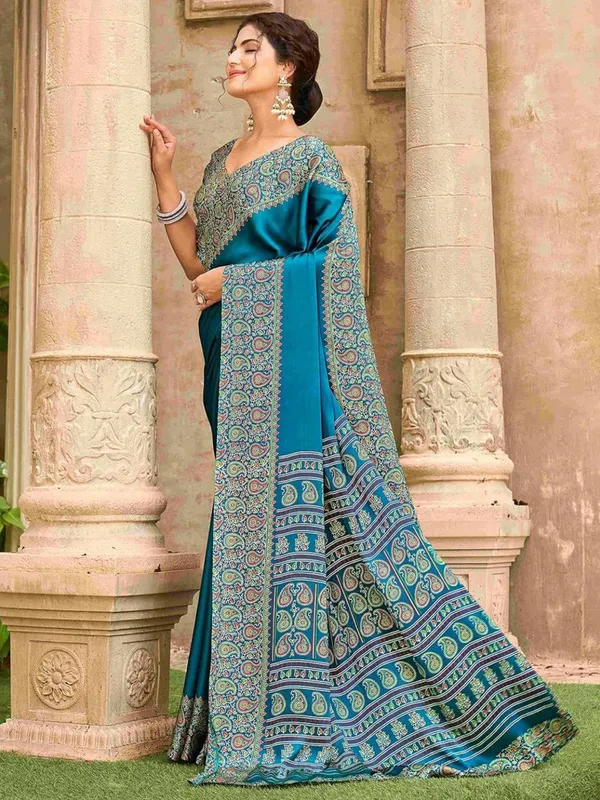 Linen_Blue_Linen_Printed_Saree_For_Women
