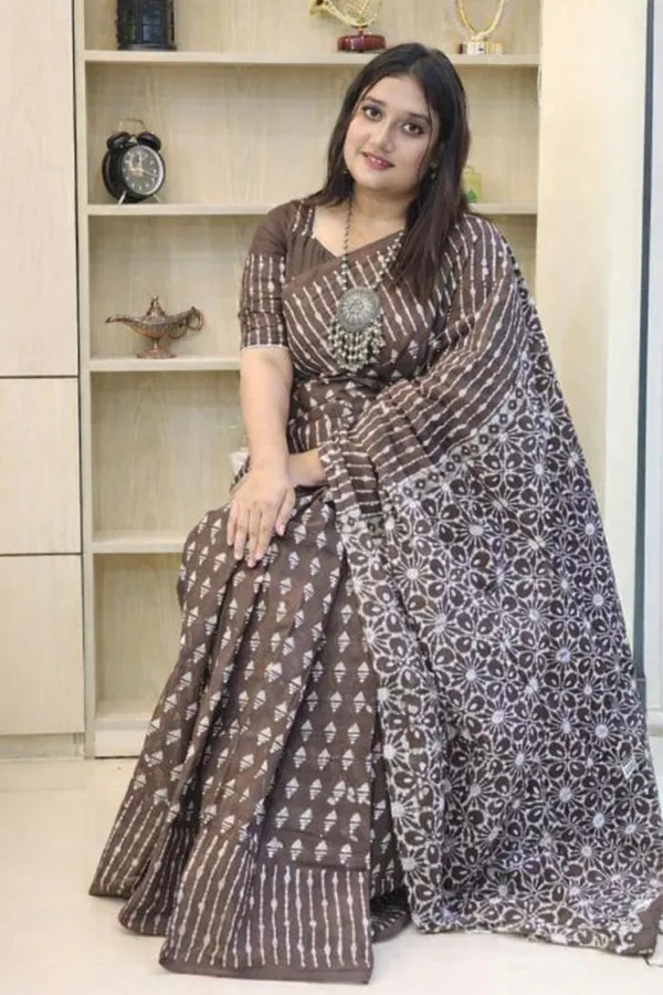 Linen_Brown_Linen_Printed_Saree_For_Women