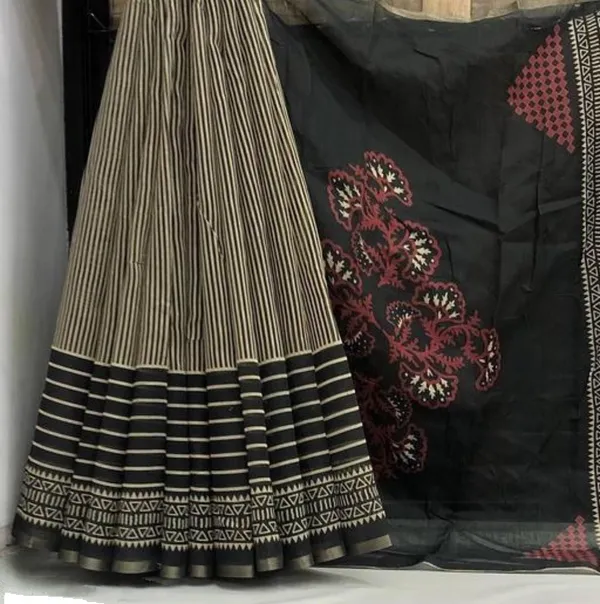 Linen_Black_Small_Lining_Saree_for_Women