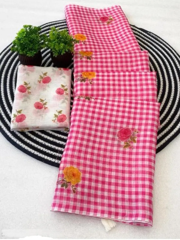 Pink_Chex_Mini_Saree_for_Women