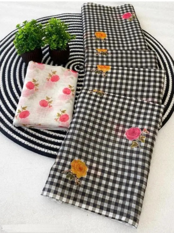 Truorigin_Checkered,_Digital_Print,_Floral_Print,_Self_Design,_Geometric_Print_Bollywood_Cotton_Linen,_Linen_Saree_for_Women