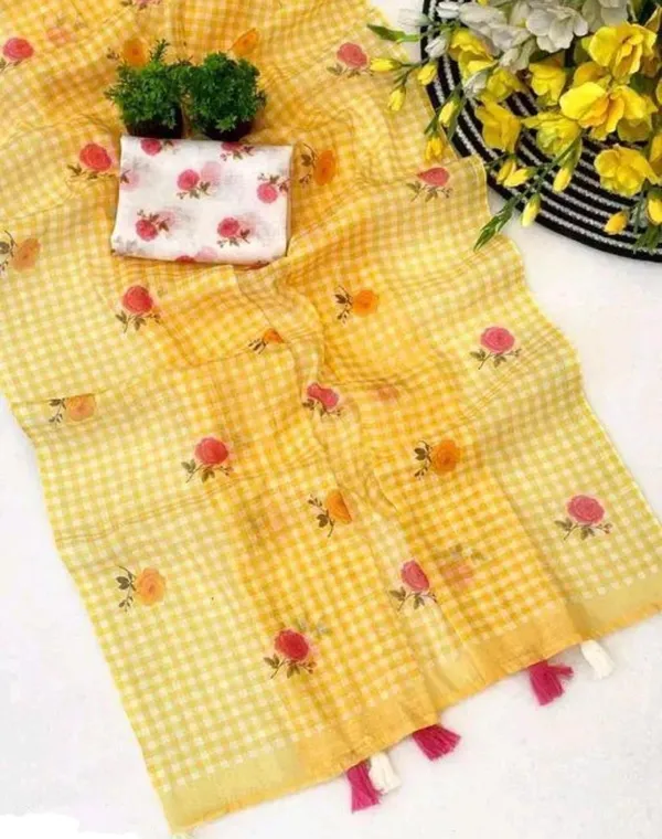 Yellow_Chex_Mini_Saree_for_Women