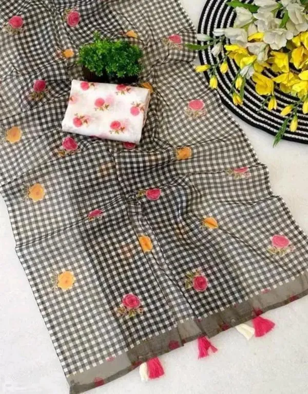Truorigin_Checkered,_Digital_Print,_Floral_Print,_Self_Design,_Geometric_Print_Bollywood_Cotton_Linen,_Linen_Saree_for_Women