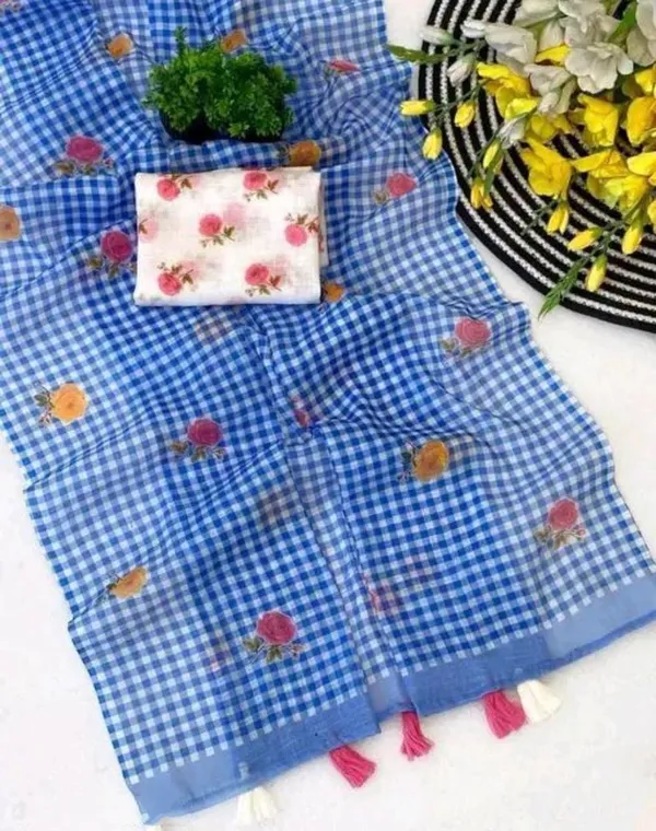 Blue_Chex_Mini_Saree_for_Women