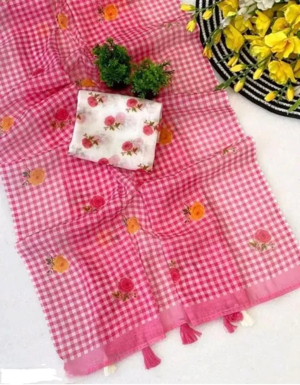 Pink_Chex_Mini_Saree_for_Women