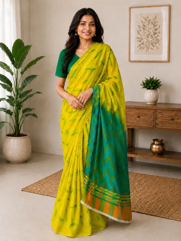 Green_COTTON_LINEN_Vastravedam_Pastels_Breathable_Linen_Saree_With_Contrast_Border_for_Women