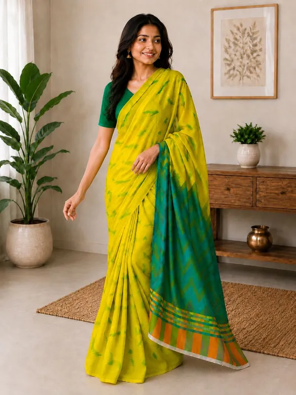 Green_COTTON_LINEN_Vastravedam_Pastels_Breathable_Linen_Saree_With_Contrast_Border_for_Women