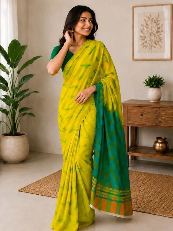 Green_COTTON_LINEN_Vastravedam_Pastels_Breathable_Linen_Saree_With_Contrast_Border_for_Women